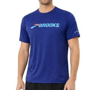 Brooks Running Tee Men's Large Blue Logo Athletic Performance Shirt